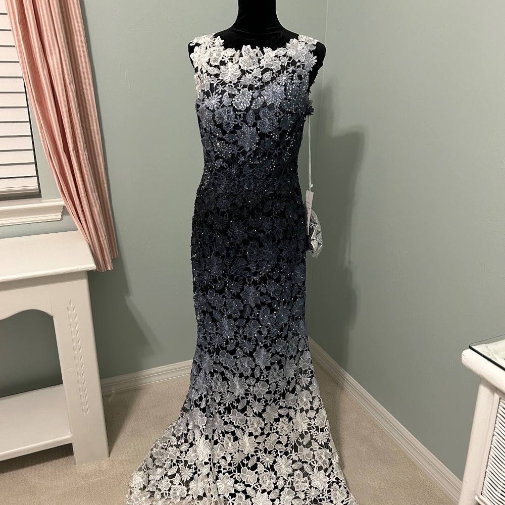 NWT Mon Cheri Montage Blue lace ombre gown size 10 • NEVER WORN OR ALTERED